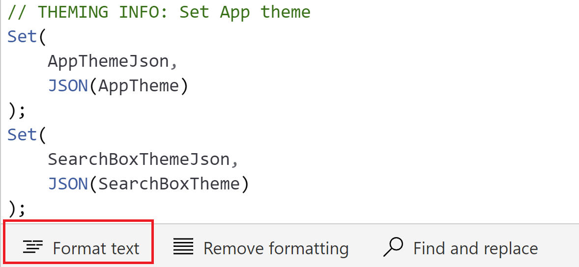 Screenshot of Power Apps Studio with the Format text command highlighted.
