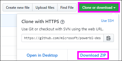 Screenshot showing how to download sample PBIX file.