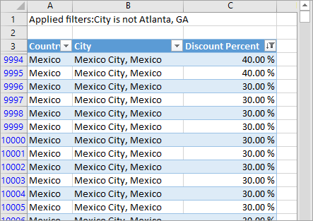 Screenshot of the .xlsx file with the exported data displayed.