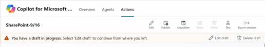 Screenshot of a message in Microsoft 365 Copilot that says you have a draft in progress.