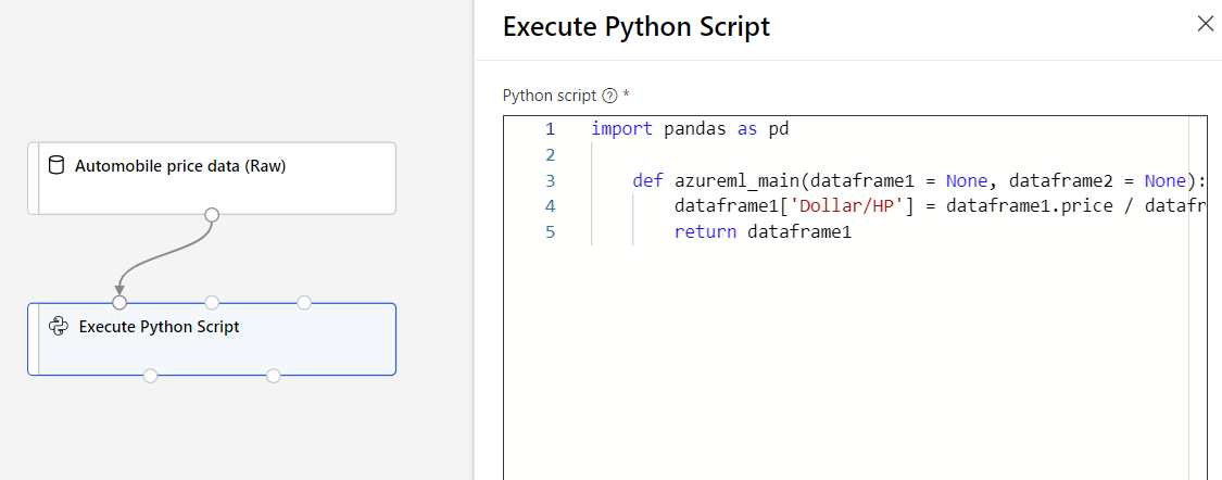 Screenshot that shows the Execute Python pipeline.