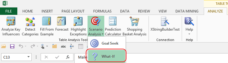 What If Scenario button in Table Analysis tools