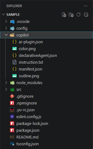 The copilot folder in a Copilot UX component project.