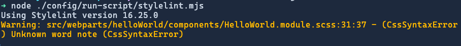 Run the script with Node displaying the Stylelint warnings