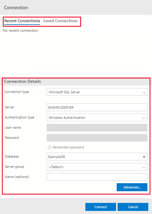 Screenshot of Visual Studio Code SQL Notebook connection details.