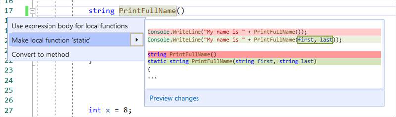 Screenshot of Make local function static.