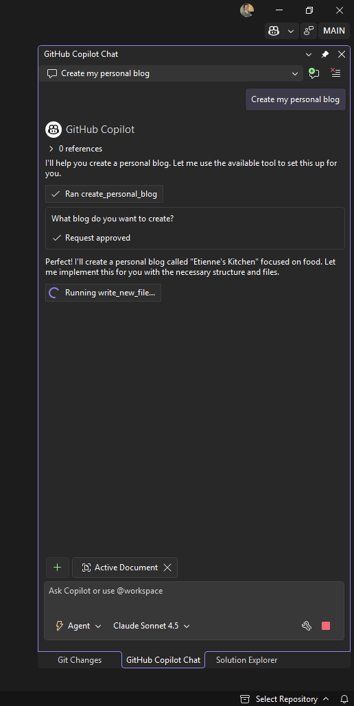 Chat window with MCP sampling response options