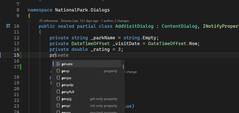 IntelliSense list shown while Copilot completion is suppressed