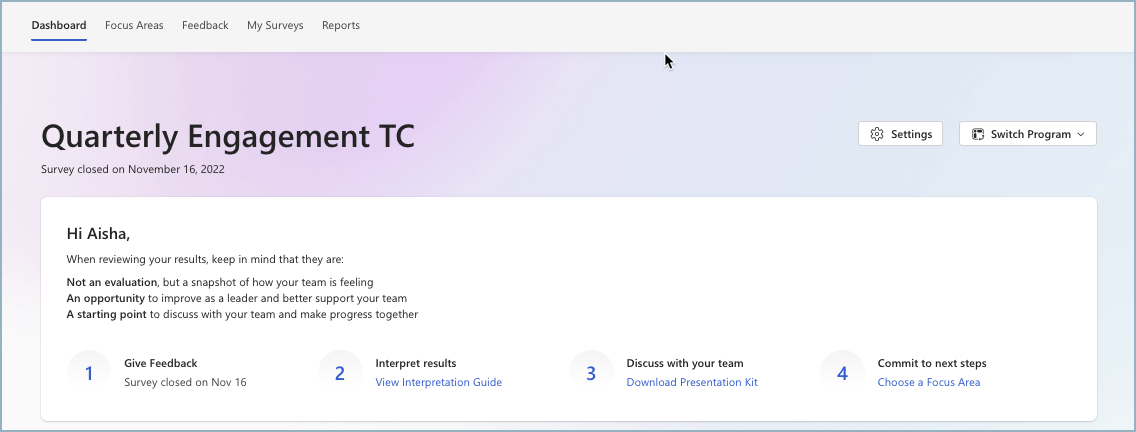Screenshot of the 4-step Team Conversations guide for managers.