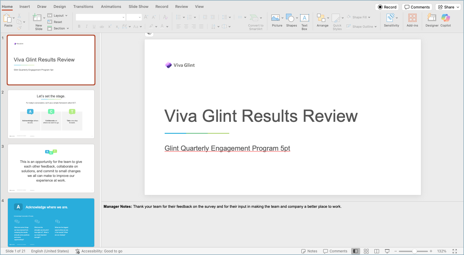 Screenshot of a Team Conversations PowerPoint presentation.