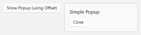 A button labeled "Show Popup (using Offset)" next to an open popup that contains the text "Simple Popup" and a Close button.