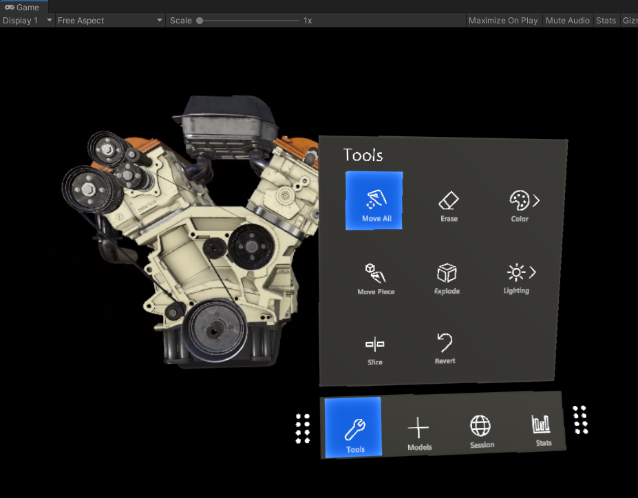 Screenshot of Azure Remote Rendering in Unity showcase app.