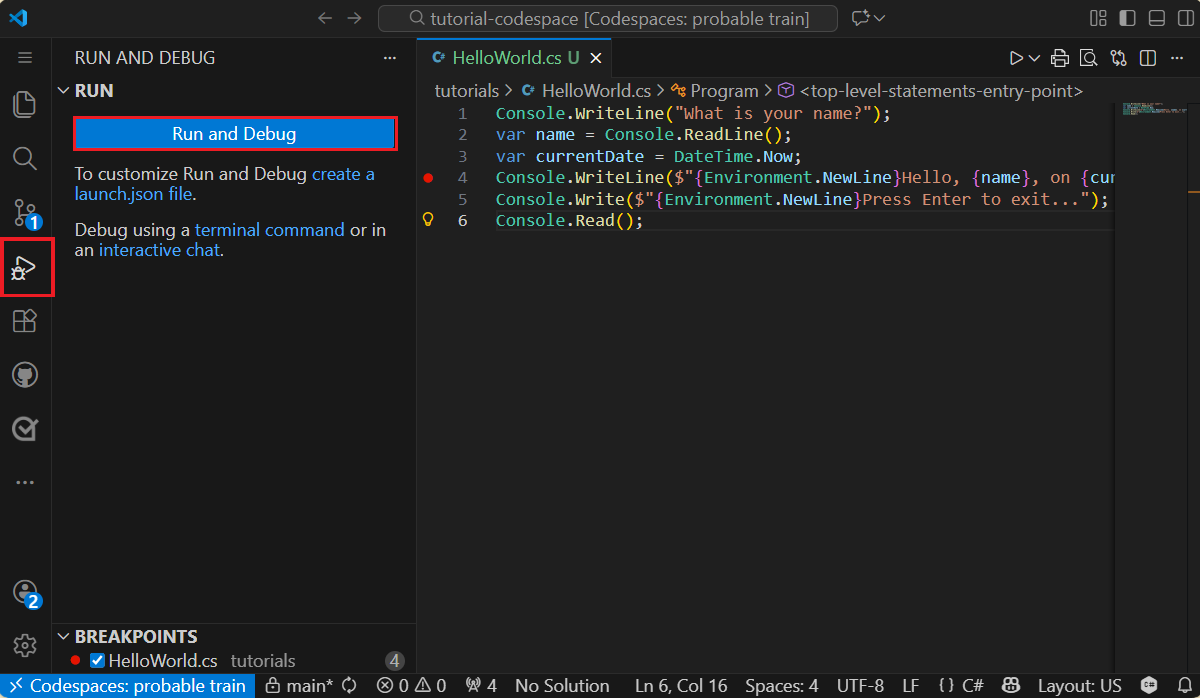 Abrir la pestaña Depurar en Visual Studio Code