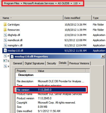 Cuadro de diálogo de versión del archivo del proveedor OLEDB