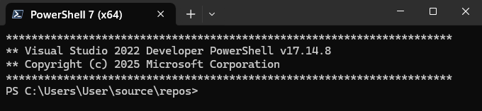 Captura de pantalla de la herramienta De PowerShell para desarrolladores en Visual Studio.