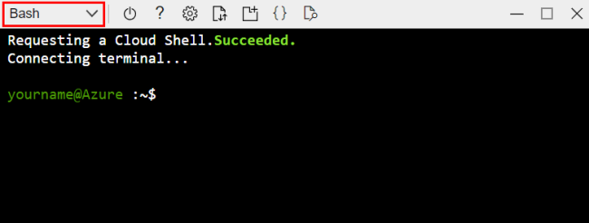 Capture d’écran montrant comment sélectionner l’option Bash dans Cloud Shell.