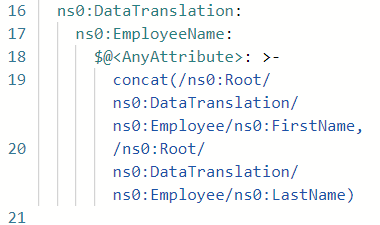 La capture d'écran montre le volet Code avec la fonction Concat, qui a plusieurs entrées et une seule sortie.