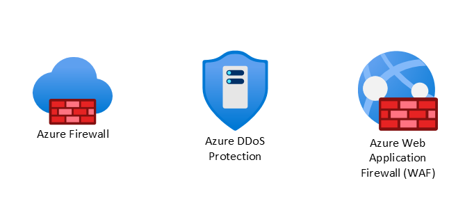 Capture d’écran montrant les icônes du Pare-feu Azure, d’Azure DDoS Protection et du Pare-feu d’applications web Azure.