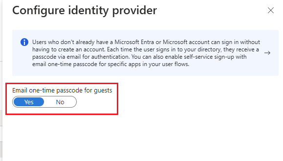 Capture d’écran montrant le bouton bascule pour le mot de passe à usage unique par e-mail.