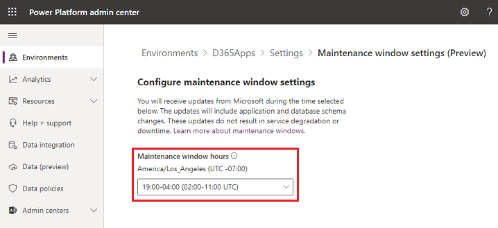 Sélectionnez une heure pour la fenêtre de maintenance
