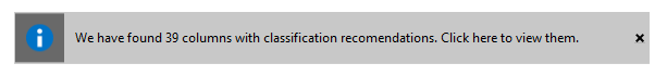 Capture d’écran montrant la notification qui indique la découverte de 39&nbsp;colonnes avec des recommandations de classification. Cliquez ici pour les afficher.