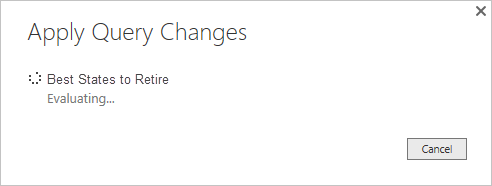 Screenshot di Power BI Desktop che mostra la finestra di dialogo di conferma delle modifiche applicate alla query.