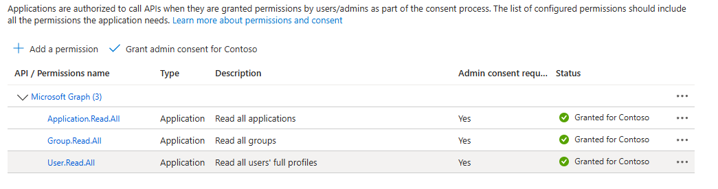 Screenshot che mostra come concedere il consenso nel portale di Azure.