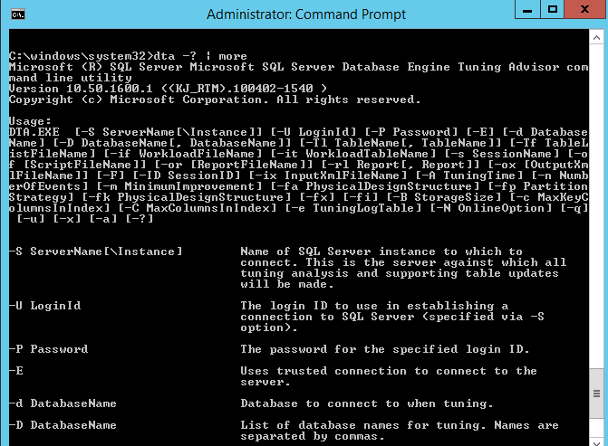 Screenshot dell'uso della Guida con l'utilità cmd DTA.