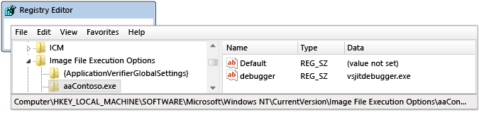 Voce di avvio automatico del debugger in regedit.exe
