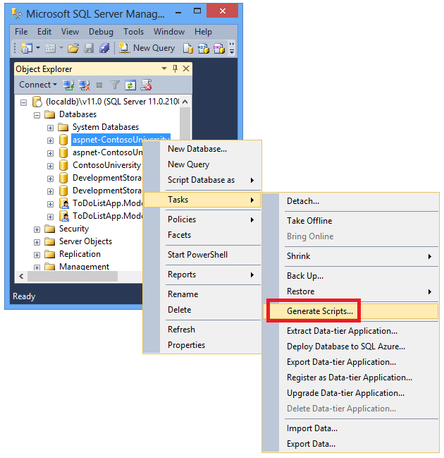 SSMS でスクリプトを生成する
