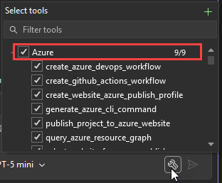 Azure ノードが選択されている選択ツール ダイアログを示すスクリーンショット