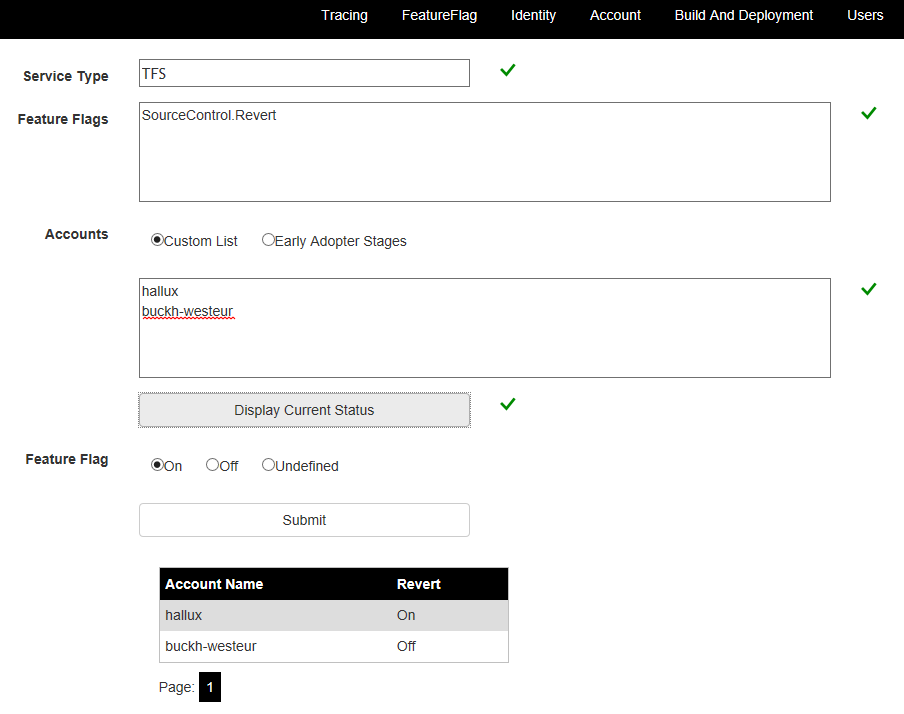 Web UI を使用して機能フラグを制御するスクリーンショット。