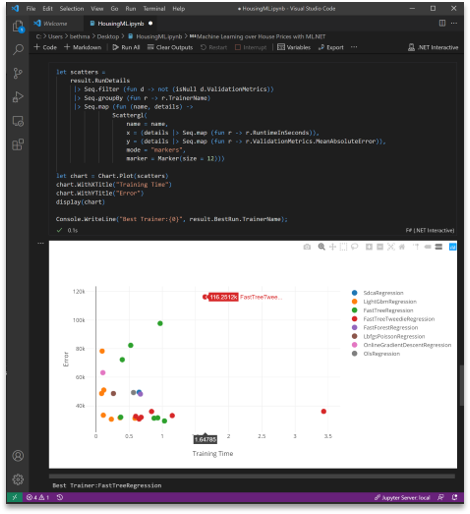 ML.NET を使用した .NET 対話型ノートブック