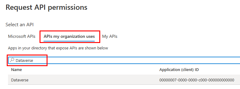 自分の組織が使用している API で Dataverse を検索する