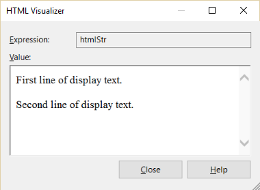 HTML 文字列ビジュアライザーのスクリーンショット。