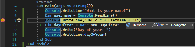 Visual Studio 2022 でデバッグ中の変数の値を示すスクリーンショット。