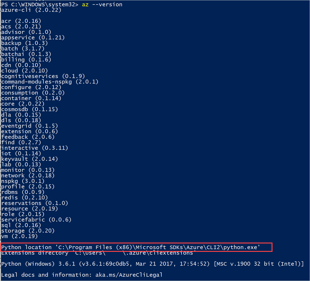 Azure CLI op de Python-locatie van Azure Stack Hub