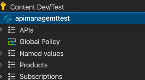 Nieuw gemaakte API Management-instantie in het deelvenster VS Code API Management-extensie