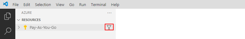Schermopname van het Deelvenster Azure met abonnementen en het geselecteerde filterpictogram.