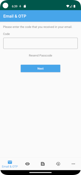 schermopname van de gebruikersprompt om eenmalige wachtwoordcode in te voeren in de Android-toepassing.