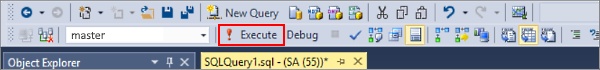 Screenshot of Success. Verbinding maken met SQL Database-server: SQL Server Management Studio.
