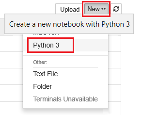 Schermopname van een Jupyter-notebook met nieuwe Python 3-selectie.