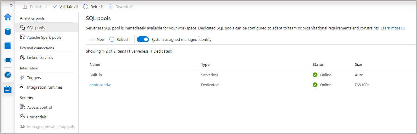 Uma captura de tela do fluxo de criação do pool de SQL – provisionamento de recursos.