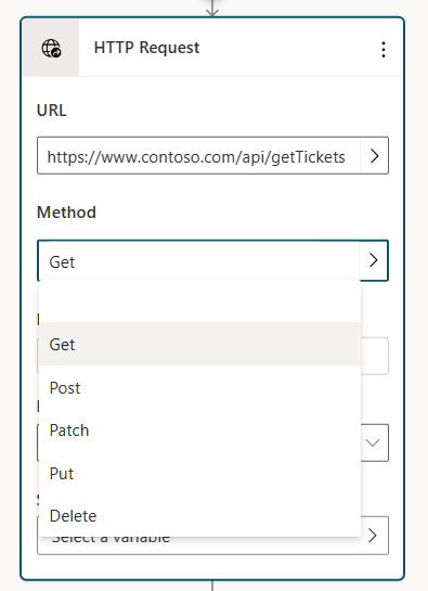 Captura de tela do URL completo da API e do menu suspenso de método