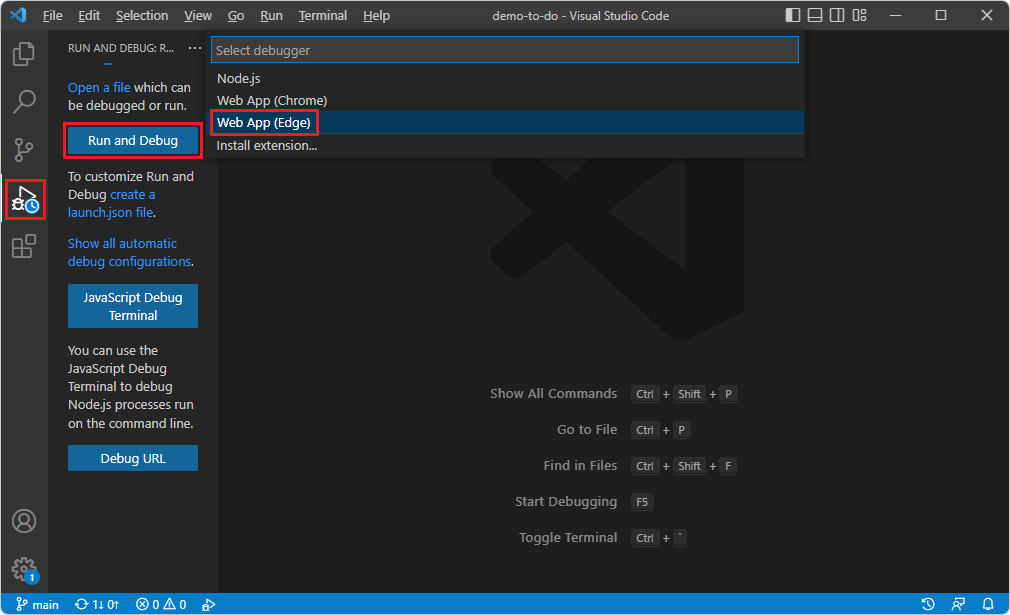 Iniciar o Microsoft Edge DevTools a partir do depurador javaScript