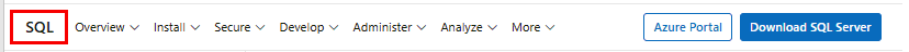 Captura de tela da opção de menu SQL Docs no cabeçalho.
