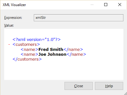 Captura de tela do Visualizador de Cadeia de Caracteres XML.