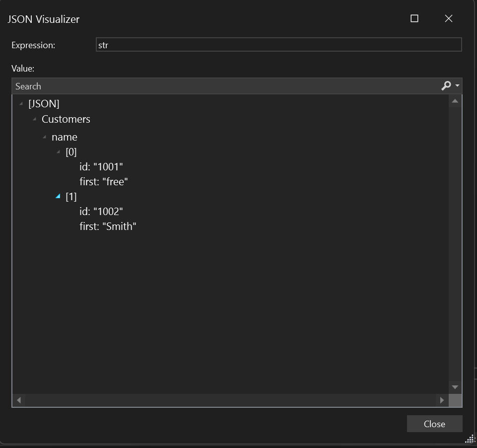 Captura de tela do visualizador de cadeia de caracteres JSON.