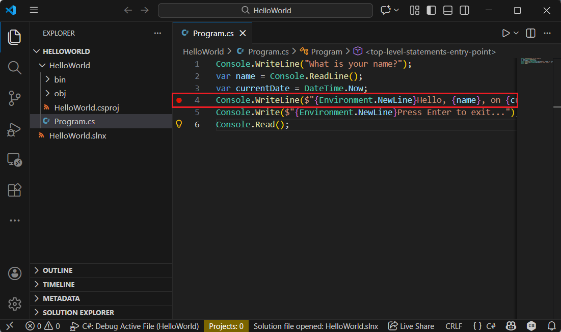Breakpoint definido