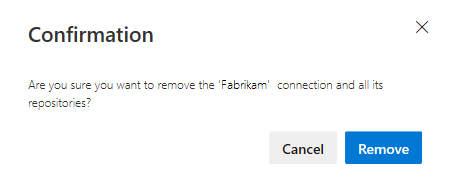 Skärmdumpen visar borttagningen av bekräftelsen på GitHub-anslutningen.